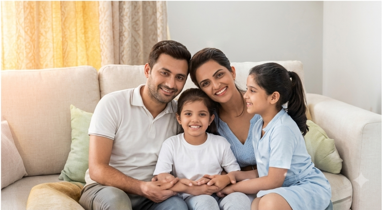 Family on couch